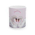 Swan Heart Ceramic Mug — Romantic Pink Floral 11oz/15oz Coffee Cup