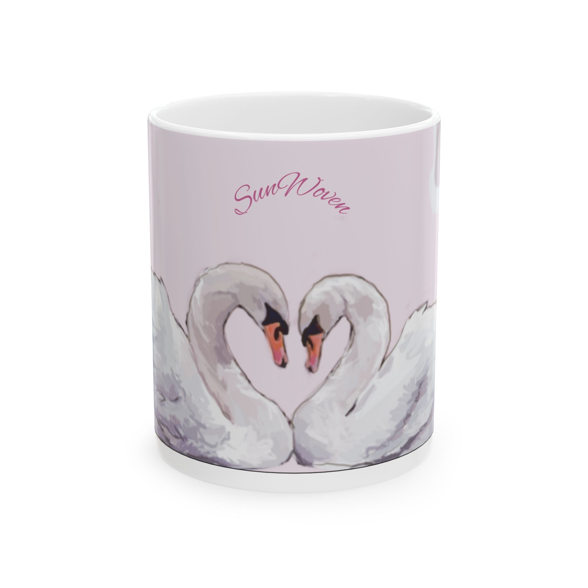 Swan Heart Ceramic Mug — Romantic Pink Floral 11oz/15oz Coffee Cup