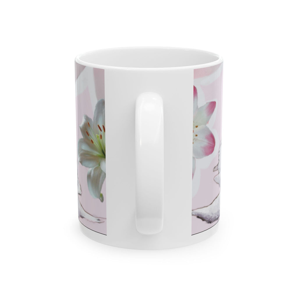 Swan Heart Ceramic Mug — Romantic Pink Floral 11oz/15oz Coffee Cup